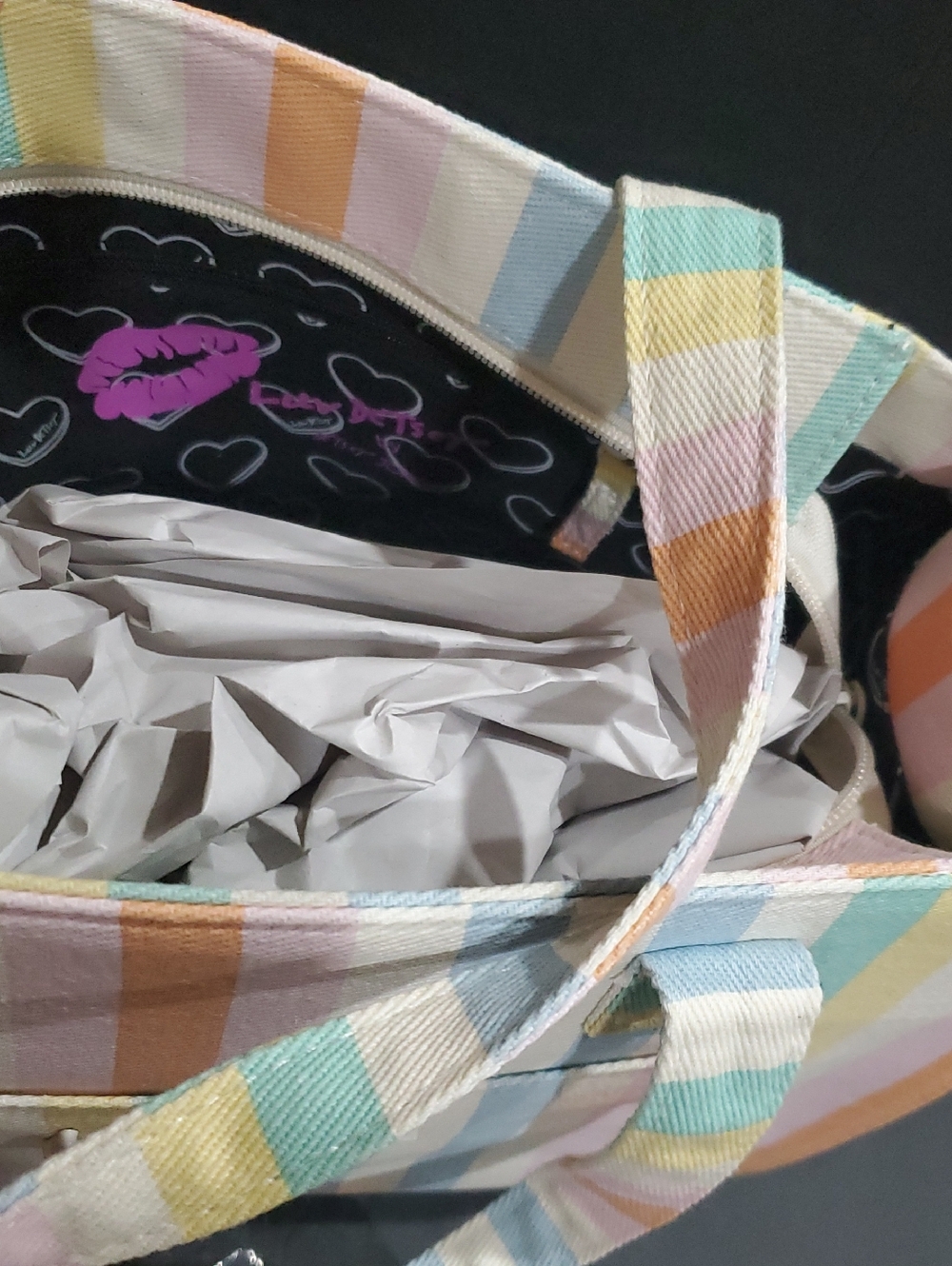 Betsey Johnson LBEMME cotton candy pastel stripe colorful structured woven tote - Picture 11 of 11